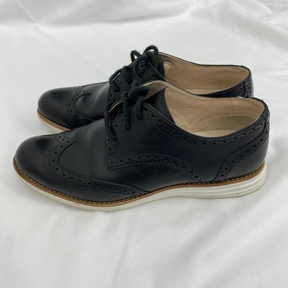 Women's ØriginalGrand Wingtip Oxford Size 5.5 Black Leather - Picture 2 of 8